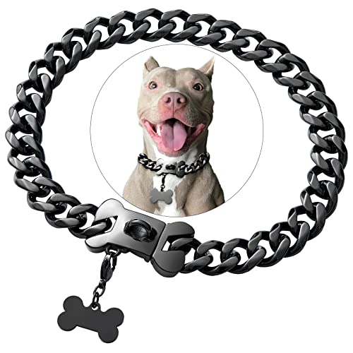 Cuban Black Link Robustes Hundehalsband, 25,4 cm - 66 cm breit, Edelstahl, luxuriös, personalisierbares Halsband für kleine, mittelgroße und große Hunde von Petoo