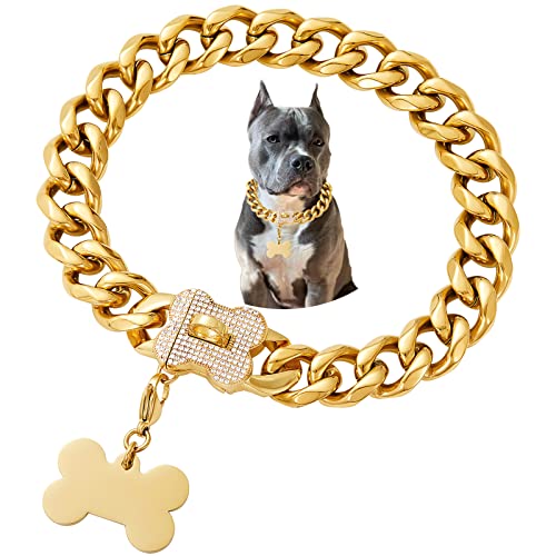 Goldenes Hundehalsband für mittelgroße und große Hunde, kubanisches Gliederhalsband für Bulldogge, Spaziergänge im Freien von Petoo