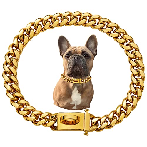 Goldfarbenes Hundehalsband, kubanisches Gliederhalsband mit Metallschnalle für kleine, mittelgroße und große Hunde von Petoo