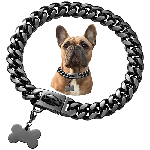 Hundehalsband, Edelstahl, Metallschnalle, coole Charm-Haustier-Bulldogge-Schmuck-Halskette, wasserdicht, Roségold, Schwarz, Silber, Hundehalsband für kleine, mittelgroße und große Hunde von Petoo