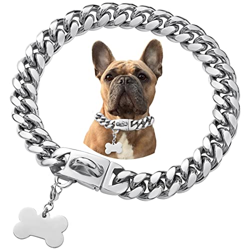 Hundehalsband, Edelstahl, Metallschnalle, coole Charm-Haustier-Bulldogge-Schmuck-Halskette, wasserdicht, Roségold, Schwarz, Silber, Hundehalsband für kleine, mittelgroße und große Hunde von Petoo