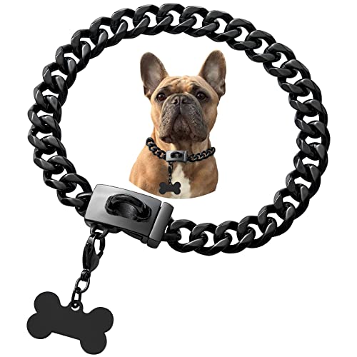 Hundehalsband, Edelstahl, Metallschnalle, coole Charm-Haustier-Bulldogge-Schmuck-Halskette, wasserdicht, Roségold, Schwarz, Silber, Hundehalsband für kleine, mittelgroße und große Hunde von Petoo