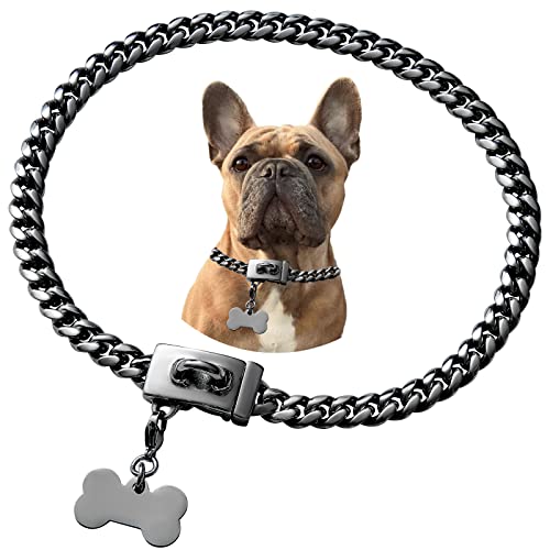 Hundehalsband, Edelstahl, Metallschnalle, coole Charm-Haustier-Bulldogge-Schmuck-Halskette, wasserdicht, Roségold, Schwarz, Silber, strapazierfähig, Anti-Kau-Panzerketten, Hundehalsband für kleine, mittelgroße und große Hunde von Petoo