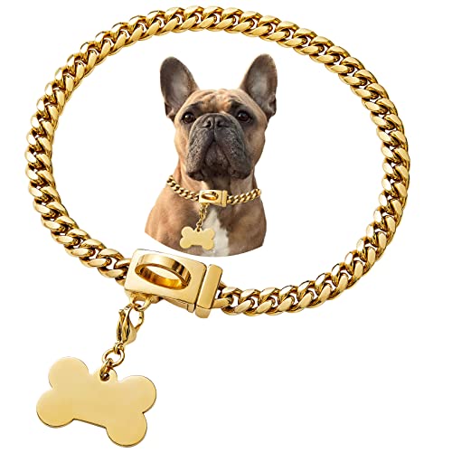 Hundehalsband mit Edelstahl-Schnalle, cooler Charm, Haustier-Bulldogge, Schmuck, Halskette, wasserdicht, Roségold, Schwarz, Silber, strapazierfähig, Anti-Kau-Panzerhalsband, kubanisches Hundehalsband, von Petoo