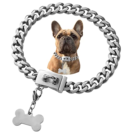 Hundehalsband mit Edelstahl-Schnalle, cooler Charm, Haustier-, Bulldoggen-Schmuck, Halskette, wasserdicht, Roségold, Schwarz, Silber, Anti-Kau-Panzer, kubanisches Hundehalsband von Petoo