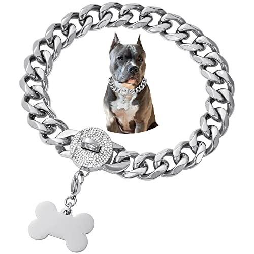 Silver Cuban Link Hundehalsband für mittelgroße und große Hunde, Bulldogge, Schäferhund von Petoo