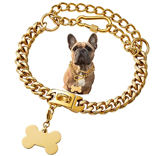 Verstellbares Martingale-Hundehalsband mit Schnellschnalle, für Hunde draußen, kein Ziehen, Metall, Stahl, kubanische Verbindung, große Größe, goldfarben von Petoo