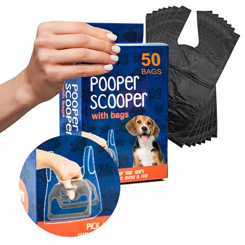 1 x All Pets Hundekotschaufel, leicht, montiert, mit 50 Beuteln, hygienische Reinigung, Kotaufnehmer für Hundeklo, Tierabfälle (handgehalten, 15 cm (1 Stück) von Petopedia