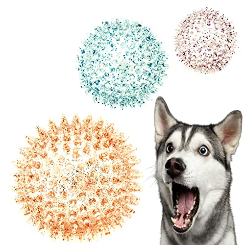 3 x 8 cm Durable Dog Balls Glitter Squeaky Dog Toys SPIKE Dog Teething Toys Squeaker Spiky Interactive Dog Toys for Boredom Puppy Chew Toys (8 cm (Pack of 3) Glitter Ball) von Petopedia