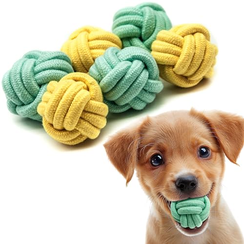 Geflochtene Knotenbälle für Hunde, 6 x 5 cm, Welpenspielzeug, waschbar, Kauspielzeug, Seile, interaktives Hundespielzeug gegen Langeweile für Hunde, langlebiges Kauspielzeug (sortiert (6 Stück), von Petopedia