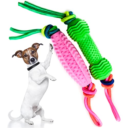 Kauspielzeug für Hunde, aus Gummi, für 8 Wochen, für kleine Hunde, interaktives Hundespielzeug gegen Langeweile, Seilspielzeug, Welpen-Beißspielzeug (Rosa und Grün, 2 Stück), 2 Stück von Petopedia