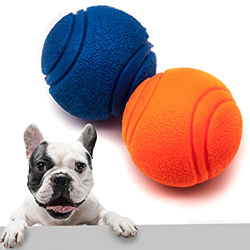 Petopedia Starker Vollgummi-Ball, hohe Sprungkraft, robust, unzerstörbar, praktisch interaktives Hundespielzeug gegen Langeweile, starke Naturkautschukbälle für Hunde, Blau + Orange (2 Bälle), 5,1 cm, von Petopedia