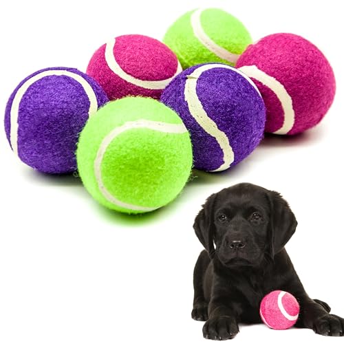 Quietschender Tennisball aus Gummi, 6 x 6 cm, quietschendes Hundespielzeug für Langeweile, Tennisbälle, Outdoor-Haustierspielzeug, quietschender Hundeballwerfer, Hundegeschenke, Bündel (3 Farben (6 von Petopedia