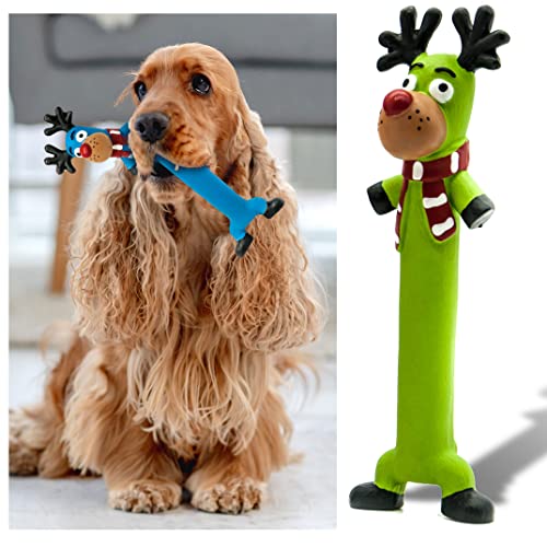 Quietschendes Hundespielzeug aus Latex, 25.4 cm lang, zum Kauen, Stehen, Geschenk für Rudolph, Zahnung, Welpen, Spielzeug, Apportieren, mittelgroß (Grün, Rudolph) von Petopedia