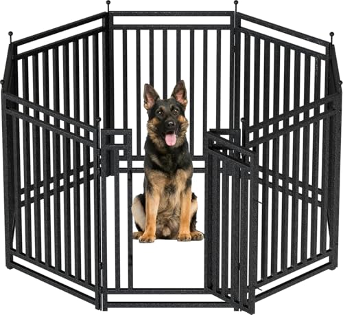 Petorldog Große Hundehütte für den Außenbereich, 80 cm H x 8 Paneele, rostfreier Hundekäfig, robuster Metall-Hunde-Laufstall für Hinterhof, Bauernhof (Schwarz-Silber) von Petorldog