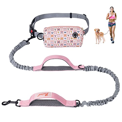 Petotw Joggingleine Hunde für Laufen mit kotbeutelspender,Handfreie Hundeleine für Laufen mit verstellbarem Hüftgurt Leine mit Doppelgriff,Joggingleine für Hunde mit Elastische und Reflektierende Rosa von Petotw