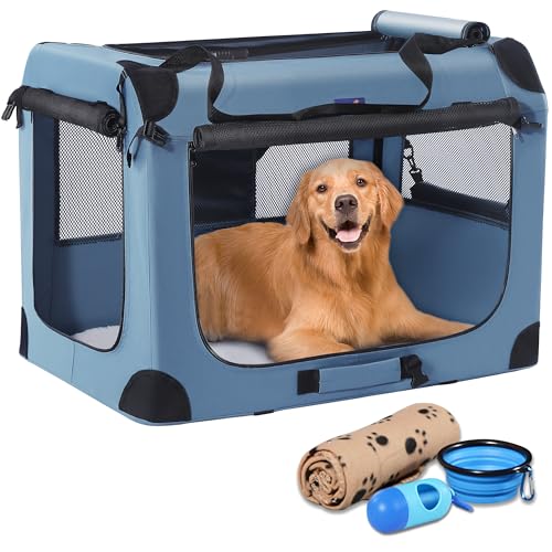 Petprsco Faltbare Hundebox, 101,6 cm, tragbare Hundebox für große Hunde, XL-Hundebox für Reisen, 3 Türen, weiche Hundehütte mit robusten Netzfenstern für drinnen und draußen von Petprsco