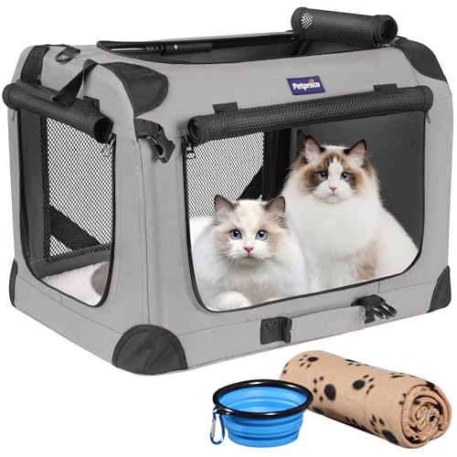 Petprsco Große Katzentragetasche für 2 Katzen, kleine, mittelgroße Hunde, weiche Haustier-Tragetasche, 61 x 43 x 43 cm, für Reisen, mit warmer Decke, faltbarem Napf und waschbarem Pad von Petprsco