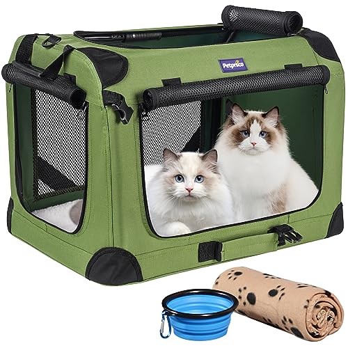 Petprsco Große Katzentragetasche für 2 Katzen, kleine, mittelgroße Hunde, weiche Haustier-Tragetasche, 61 x 43 x 43 cm, für Reisen, mit warmer Decke, faltbarem Napf und waschbarem Pad von Petprsco