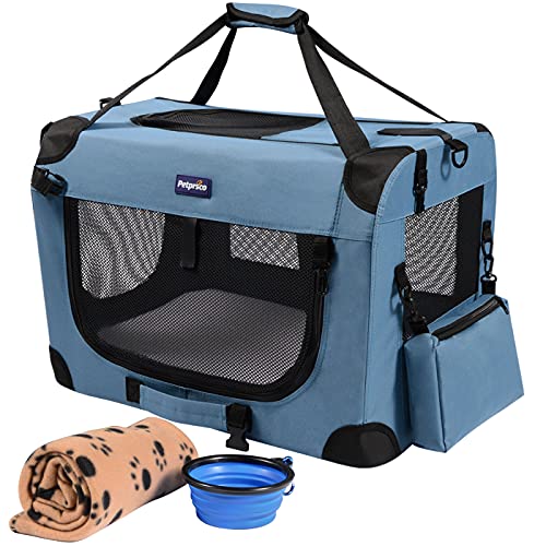 Petprsco Transportbox für Haustiere, weiche Seiten, für Katzen, kleine Hunde, 3-türig, weich, faltbar, mit Gurten für Katzen, Welpen, Reisen, zusammenklappbar, komfortabel, Design tragbar von Petprsco