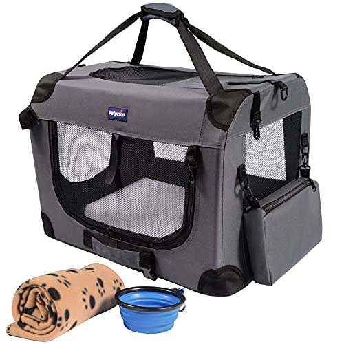 Petprsco Tragbare Faltbare Hundebox, Reise-Hundebox, 60 x 42 x 42 cm, mit weicher, Warmer Decke und faltbarem Napf für große Katzen und kleine Hunde, drinnen und draußen von Petprsco