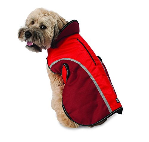 Petrageous 8400RL Calgary Wasserdichter Winter-Hundemantel mit Zwei-Wege-Reißverschluss-Öffnung für Hundegeschirr, 48,3 cm Lange, schwere Jacke für große Hunde, Rot von Petrageous