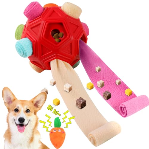 Schnüffelball für Hunde, interaktives Puzzle-Hundespielzeug, fördert natürliche Nahrungssuche, langsames Füttern für Training und Stressabbau, Stoffstreifen, versteckt Lebensmittel, Kauspielzeug für von Petration