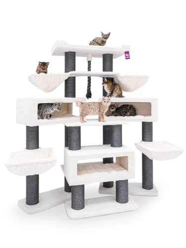 Petrebels Maine Coon Kratzbaum XXL Alley 200 cm hoch, Premium Qualität Katzenkratzbaum für große Katzen, Farbe Off-White von Petrebels