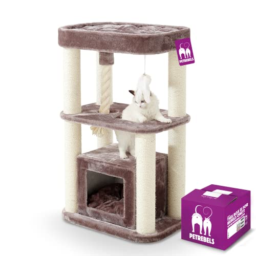 Petrebels Kratzbaum für kleine Katzen und Senioren, Villa 100 cm hoch, Premium Qualität Kratzbaum Klein, Farbe Cappuccino von Petrebels