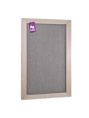 Petrebels Kratzbrett Holz, Scratch Frame 70 x 50 cm, Premium Qualität Sisal Kratzteppich Wand, Eiche-Altgrau Look von Petrebels