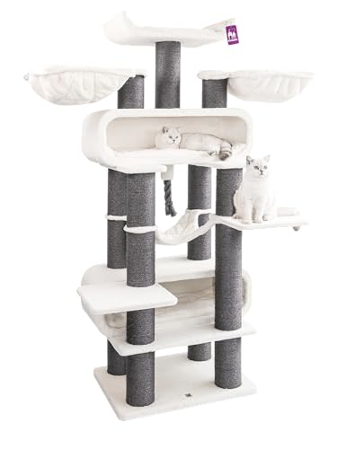 Petrebels Maine Coon Kratzbaum XXL, Route 210 cm hoch, Design Kratzbaum für große Katzen, mit Ø 15cm Natur-Sisal Stämme, Farbe Off-White von Petrebels