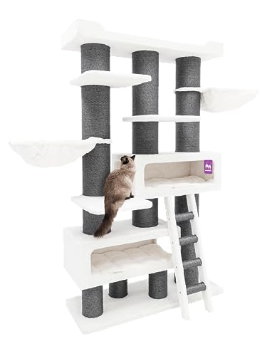Petrebels Maine Coon Kratzbaum XXL, Siberian 200 cm hoch, Premium Qualität Designer-Kratzmöbel für große Katzen, Farbe Off-White von Petrebels