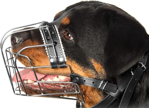 Metallmaulkörbe für Rottweiler-Hunde (Nr. 2) – Drahtkorb, verstellbare Lederriemen – Umfang des Maulkorbs beträgt 26–36,8 cm, Länge beträgt 6,8–8,9 cm von PetriStor