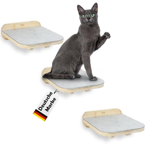 Petriumph® Kletterwand Katzen in Universalgröße | 3er Set Katzentreppe Echtholz | Katzen Kletterwand | Katzenleiter | Katzen Wand Kletterwand | Kletterwand Katze von Petriumph