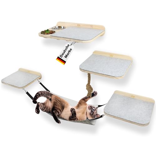 Petriumph® Kletterwand Katzen 8-Teilig I Kratzbaum Wand I Hängematte Katze I Katzenwand I Wandkratzbaum I Katzenmöbel I Katzen Kletterwand I Katzenhängematte Wand von Petriumph