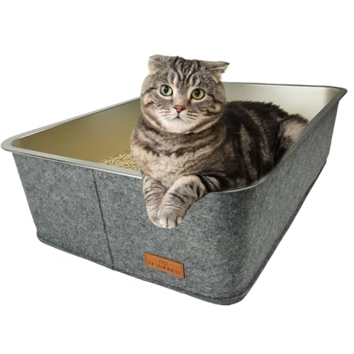 Petriumph® Katzenklo XXL aus Edelstahl | Katzentoilette Groß für Große Katzen und Kleine Katzen | Stilvoller Cat Litter Box | Katzenklo hoher Rand | Katzenklo XXL Modern von Petriumph