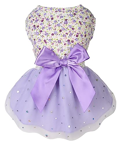 Petroom Pieces Small Dog Kresses,Cute Princess Floral Skirt Cat Apparel Female for Yorkie (Pullover Purple S) von YAMOOCO