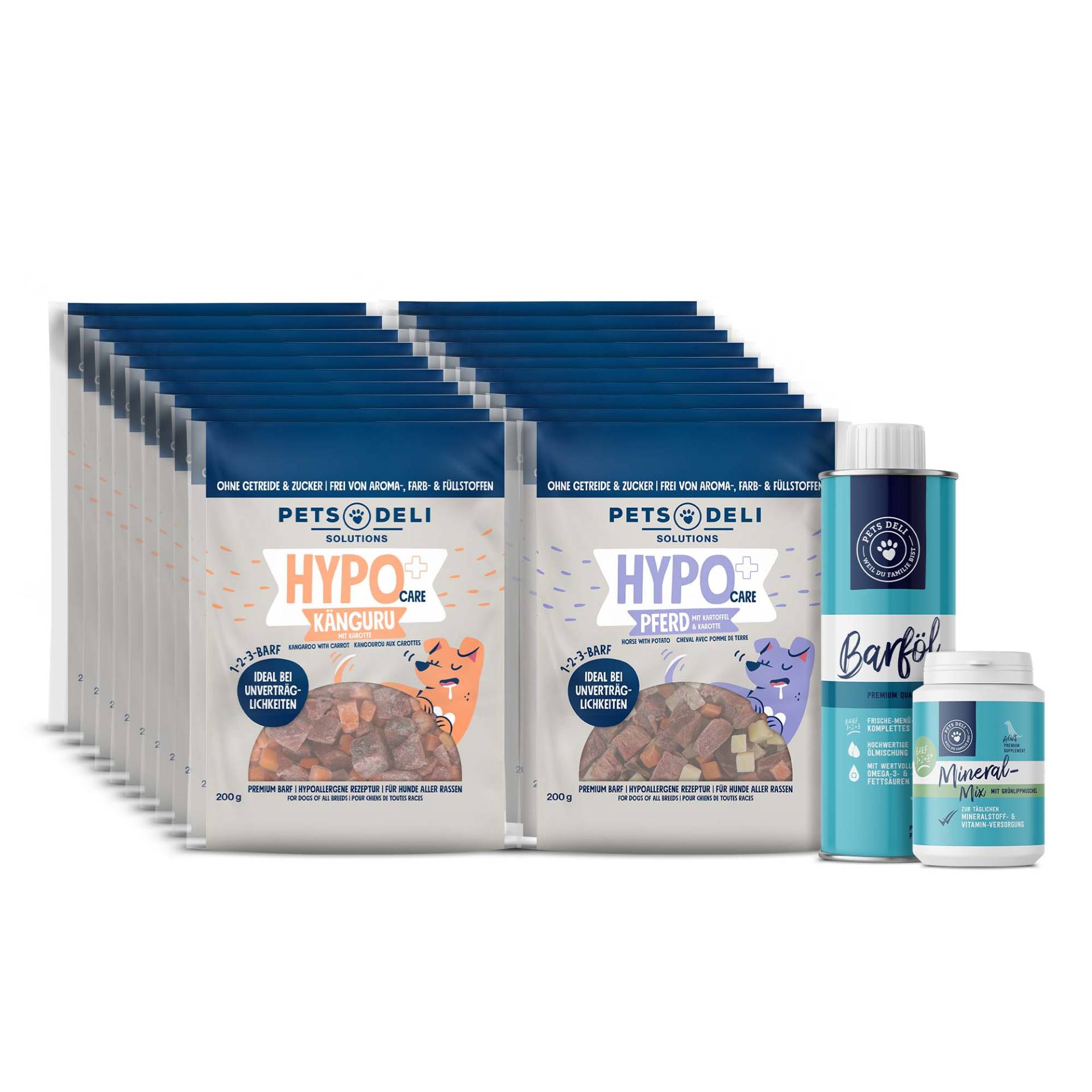 BARF Vorratspaket Sensitiv für Hunde - Komplettpaket mit Öl und Mineral-Mix / 20x200g von Pets Deli