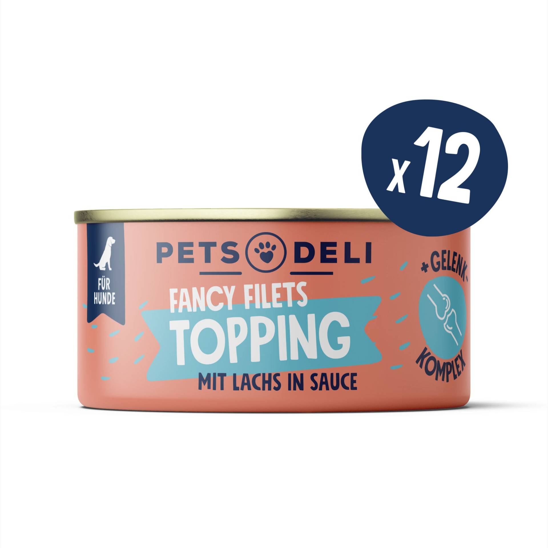 Fancy Filets Topping mit Huhn & Lachs in Soße für Hunde - 12x70g von Pets Deli