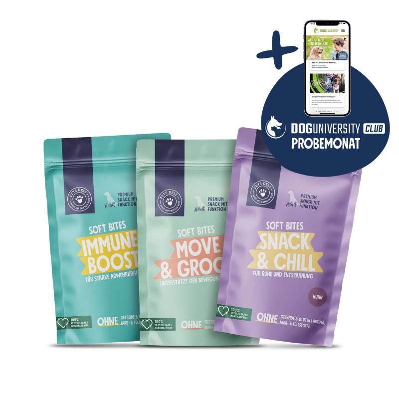 "Feel Good" Soft Bites Paket für Hunde inkl. Doguniversity Club Probemonat - 900g von Pets Deli