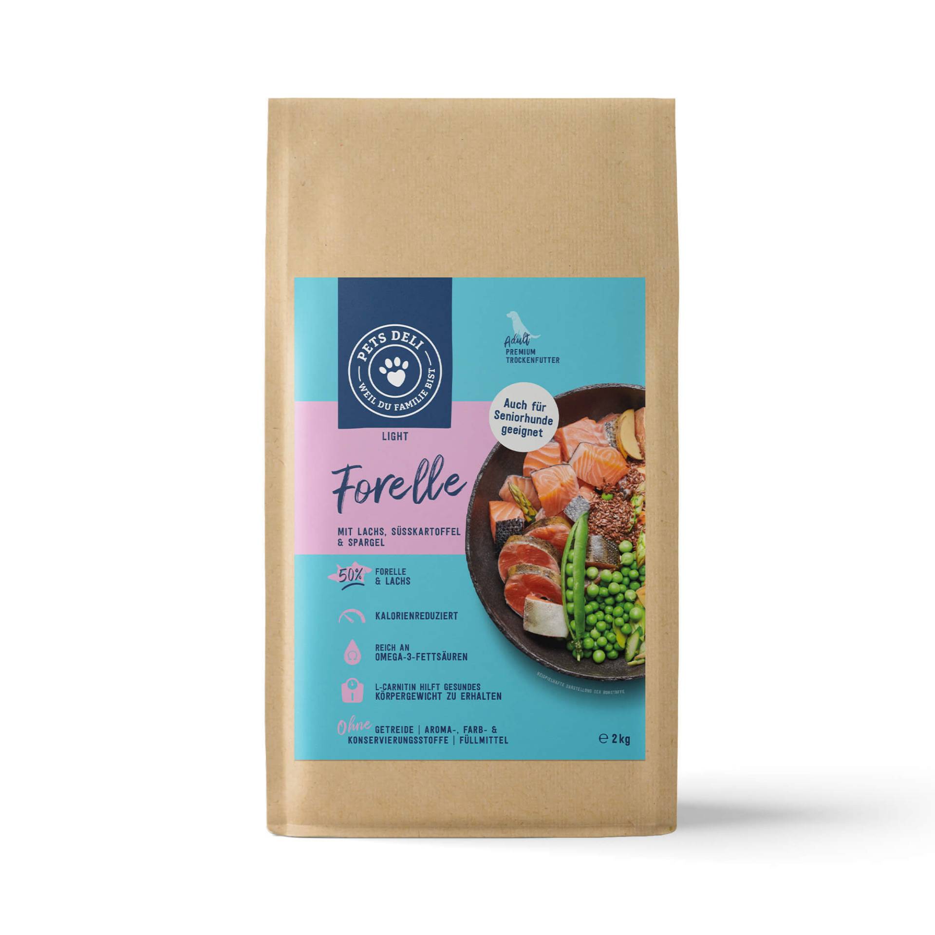 Hundefutter Light trocken - Forelle, Lachs - Süßkartoffel und Spargel - Adult - getreidefrei, zuckerfrei - 12kg von Pets Deli von Pets Deli