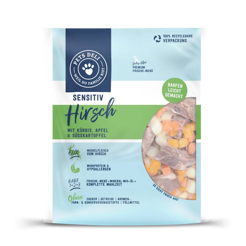 Hundefutter Sensitive BARF - Hirsch - Kürbis, Apfel und Süßkartoffel - Hypoallergen - Adult - getreidefrei, zuckerfrei - 5x400g von Pets Deli von Pets Deli