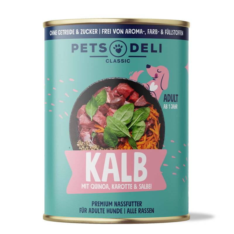 Nassfutter Kalb für Hunde - 200g ✓ getreidefrei & zuckerfrei ✓ Adult von Pets Deli von Pets Deli