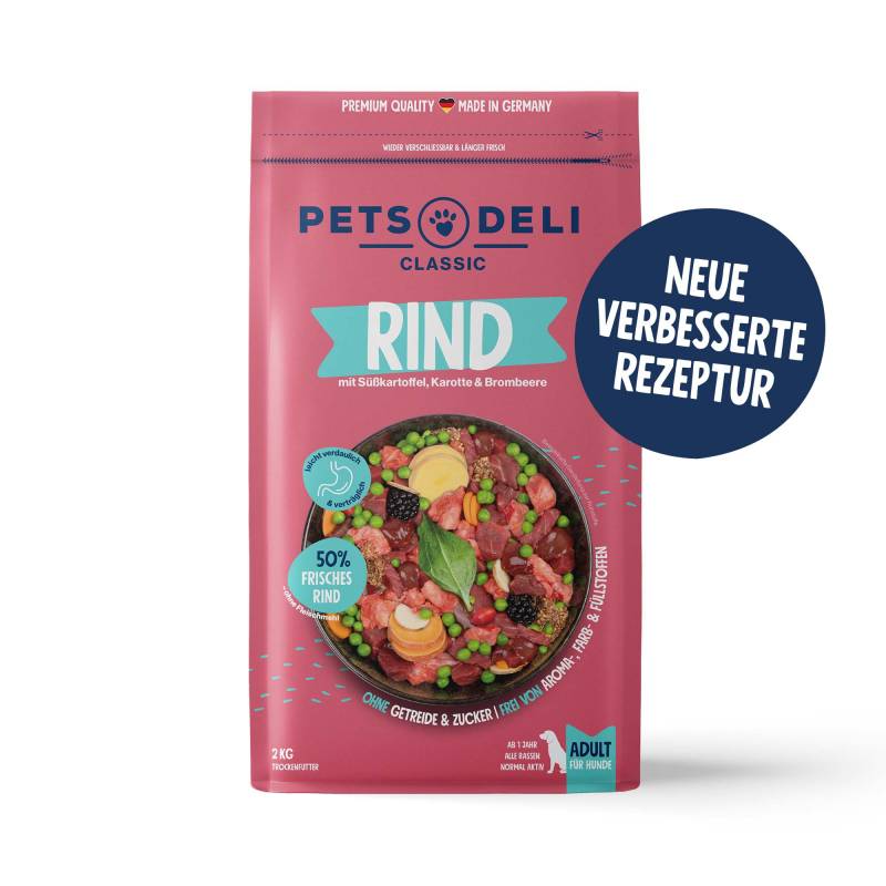 Trockenfutter Rind für Hunde - 2kg ✓ getreidefrei & zuckerfrei ✓ Adult von Pets Deli von Pets Deli