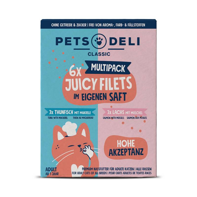 Juicy Filets Multipack Lachs, Thunfisch - 6x70g von Pets Deli