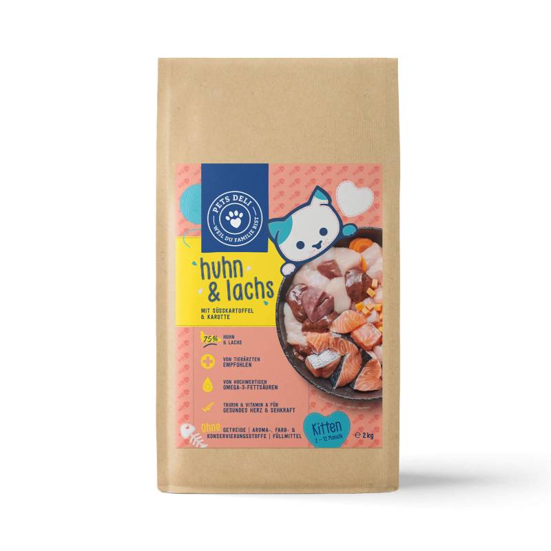 Junior Katzenfutter trocken - Huhn, Lachs - Süßkartoffel und Karotte - Kittenfutter - getreidefrei, zuckerfrei - 2kg von Pets Deli von Pets Deli