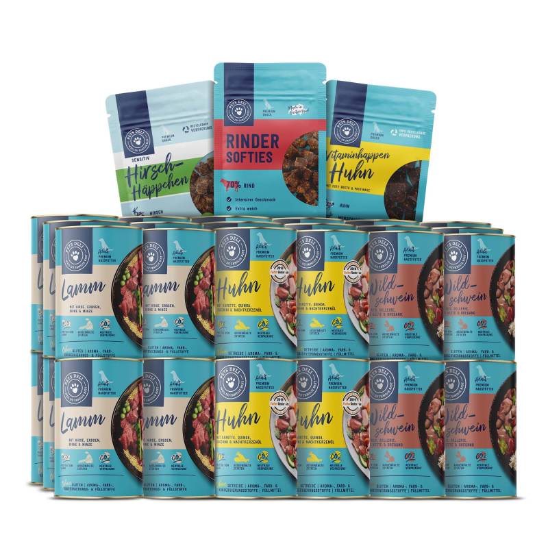 Mix Vorratspaket Nassfutter und Snacks für Hunde - 36x800g von Pets Deli