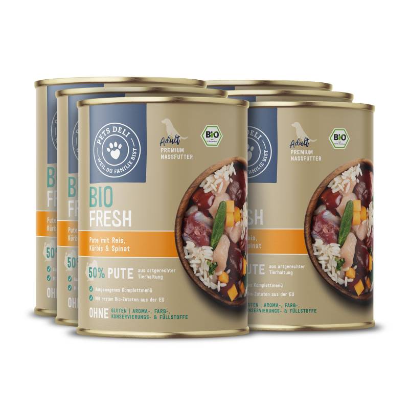 Nassfutter Bio Pute für Hunde - 400g / 6er Pack von Pets Deli