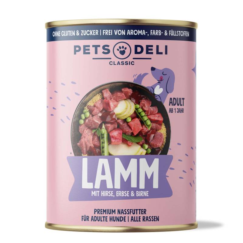 Nassfutter Lamm für Hunde - 800g ✓ getreidefrei & zuckerfrei ✓ Adult von Pets Deli von Pets Deli