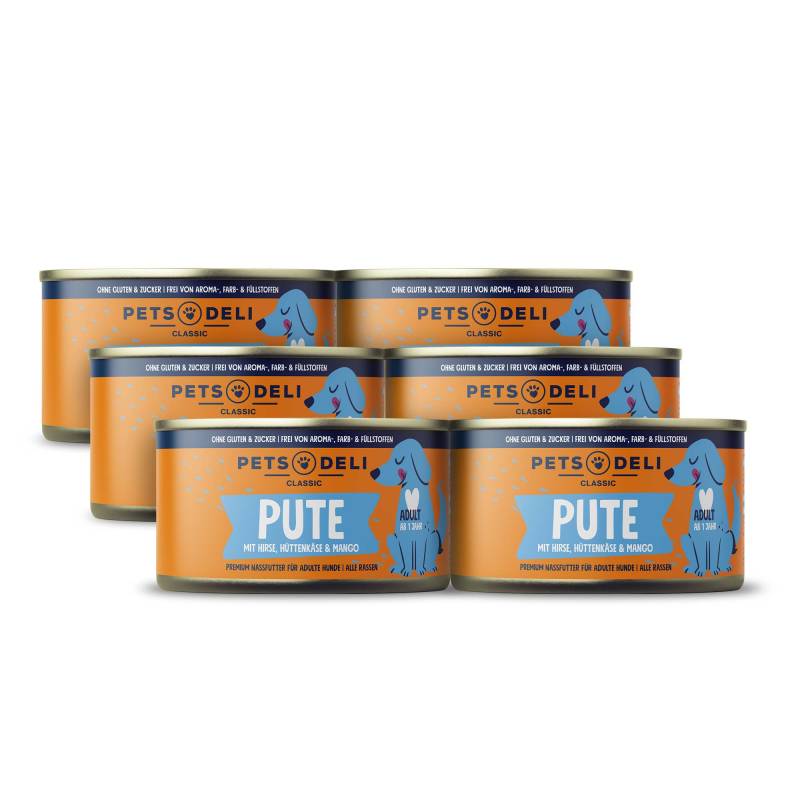 Nassfutter Pute für Hunde - 200g / 6er Pack ✓ getreidefrei & zuckerfrei ✓ Adult von Pets Deli von Pets Deli